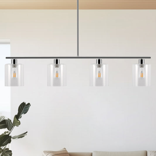 4-Light Brushed Nickel Modern Island Pendant Light Fixtures, Linear Chandelier Hanging Light with Clear Glass Shade