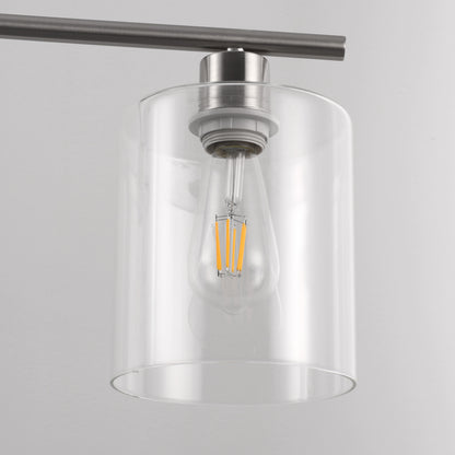 4-Light Brushed Nickel Modern Island Pendant Light Fixtures, Linear Chandelier Hanging Light with Clear Glass Shade