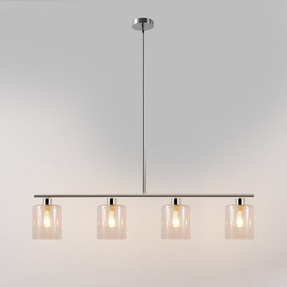 4-Light Brushed Nickel Modern Island Pendant Light Fixtures, Linear Chandelier Hanging Light with Clear Glass Shade