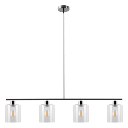 4-Light Brushed Nickel Modern Island Pendant Light Fixtures, Linear Chandelier Hanging Light with Clear Glass Shade