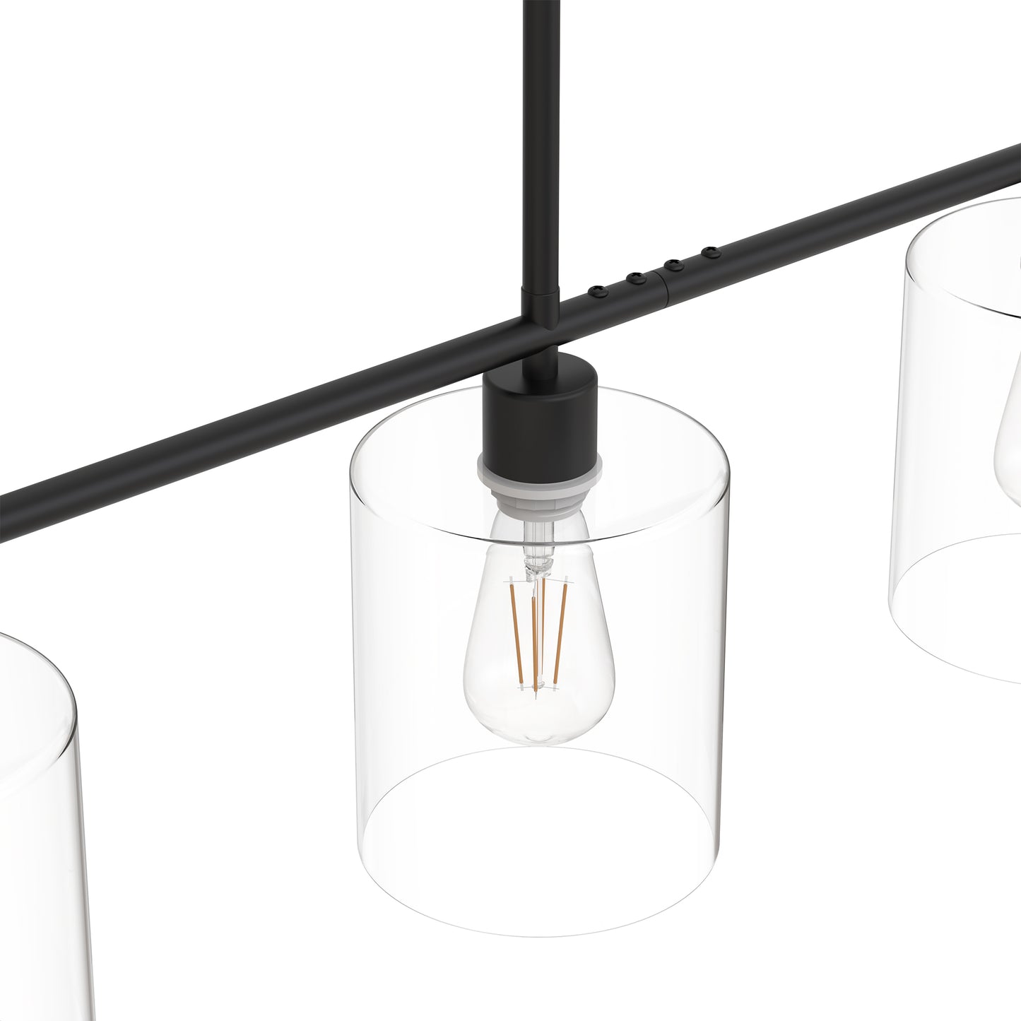 YANSUN 3 Light Kitchen Island Pendant Light with Matte Black Finish and Clear Cylindrical Glass Shades, No Bulbs Included