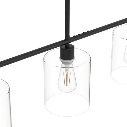 YANSUN 3 Light Kitchen Island Pendant Light with Matte Black Finish and Clear Cylindrical Glass Shades, No Bulbs Included