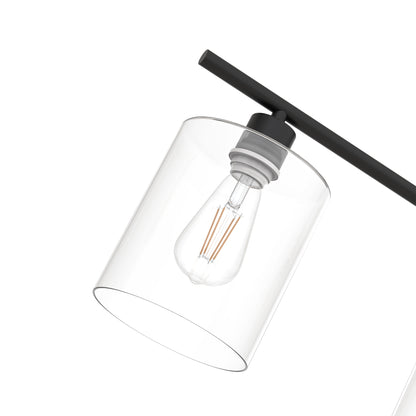 YANSUN 3 Light Kitchen Island Pendant Light with Matte Black Finish and Clear Cylindrical Glass Shades, No Bulbs Included