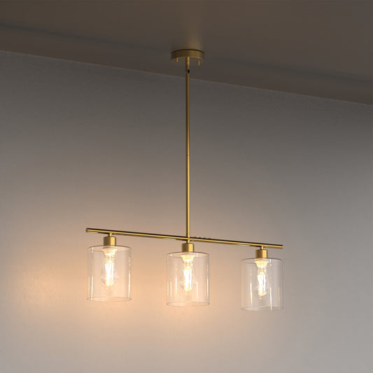 YANSUN 3-Light Traditional Copper Kitchen Island Light,Modern Pendant Light with Clear Glass Shade  E26 Sockets, Non-Integrated Light Source