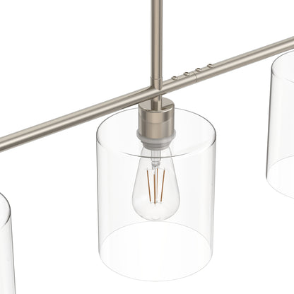 YANSUN 3-Light Island Pendant with Clear Glass Shades, Brushed Nickel Finish, Adjustable 11.8-Inch Hanging Rods