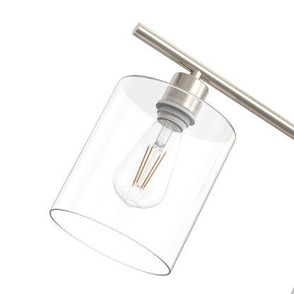 YANSUN 3-Light Island Pendant with Clear Glass Shades, Brushed Nickel Finish, Adjustable 11.8-Inch Hanging Rods