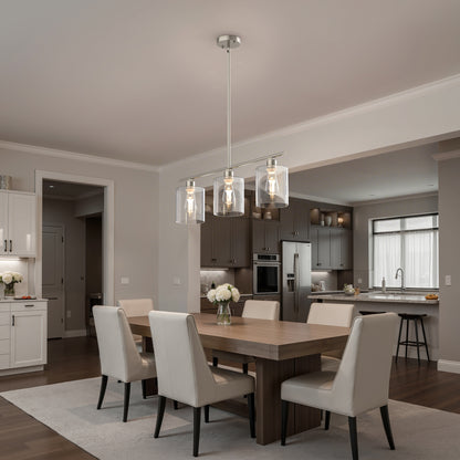 YANSUN 3-Light Island Pendant with Clear Glass Shades, Brushed Nickel Finish, Adjustable 11.8-Inch Hanging Rods