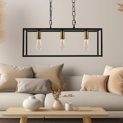 3 - Light Dimmable Kitchen Island Linear Chandelier Square Linear Pendant Light for Dining Room Industrial Style