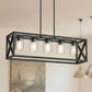 YANSUN 5-Light Rectangular Island Pendant Light in Matte Black with Adjustable Rods, E26 Bulbs Not Included