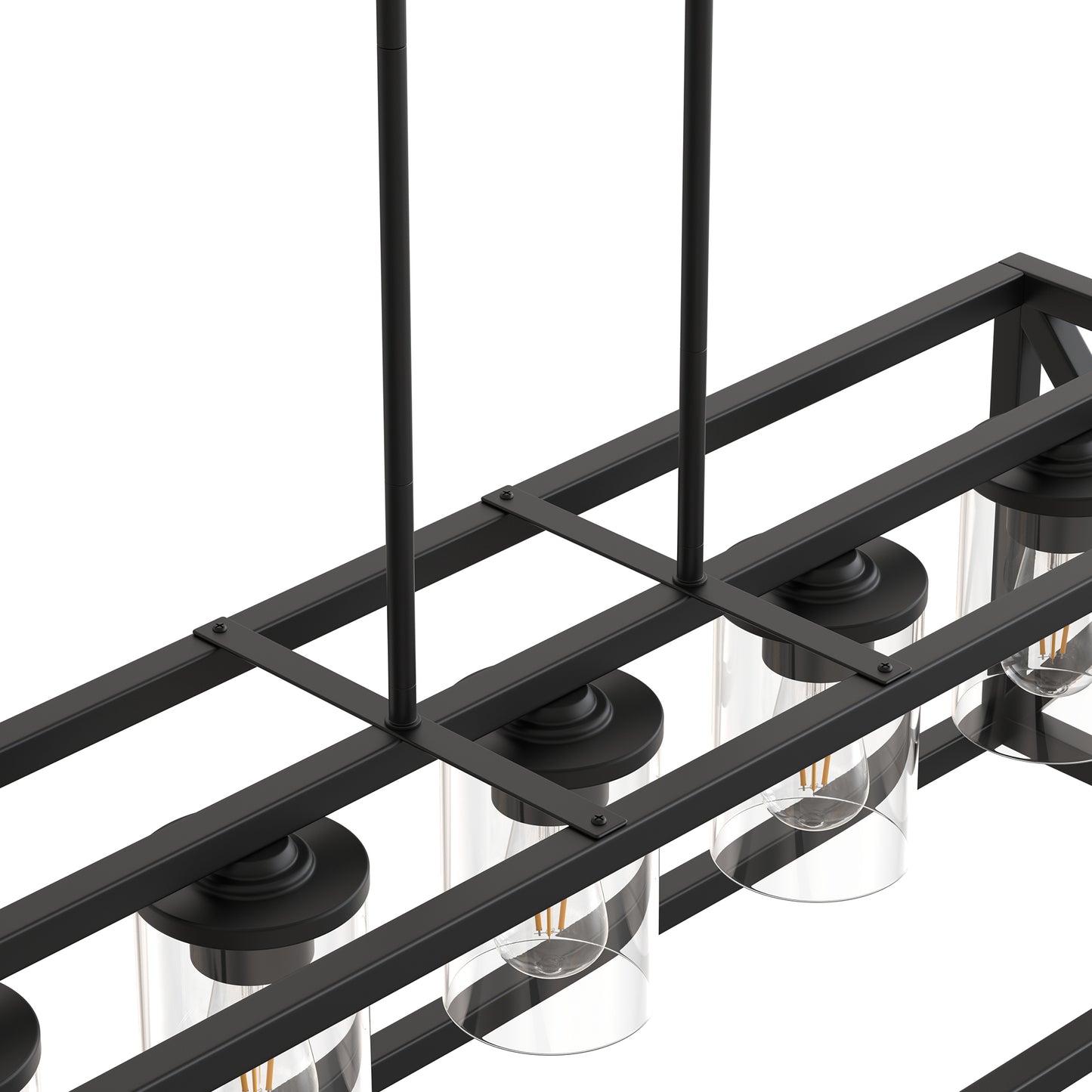 YANSUN 5-Light Rectangular Island Pendant Light in Matte Black with Adjustable Rods, E26 Bulbs Not Included
