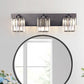 YANSUN 3-Light Vanity Mirror Light with Triangular Glass Shades, Sand Black Finish, Handcrafted Design, E26 Sockets