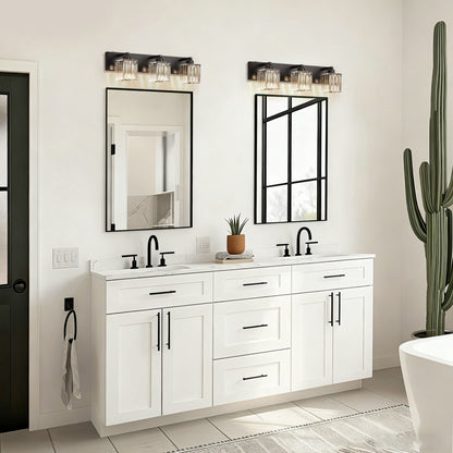 YANSUN 3-Light Vanity Mirror Light with Triangular Glass Shades, Sand Black Finish, Handcrafted Design, E26 Sockets