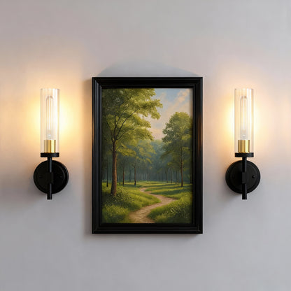YANSUN Set of 2 Clear Glass Wall Sconces, Modern Indoor Wall Light in Sand Black with Gold Interior, E26 Socket