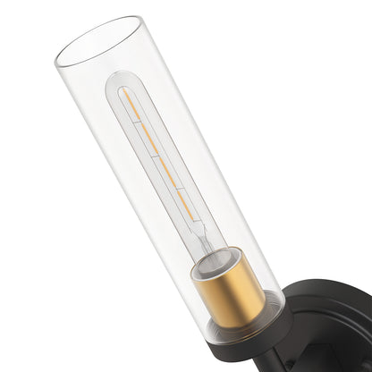 YANSUN Set of 2 Clear Glass Wall Sconces, Modern Indoor Wall Light in Sand Black with Gold Interior, E26 Socket