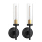 YANSUN Set of 2 Clear Glass Wall Sconces, Modern Indoor Wall Light in Sand Black with Gold Interior, E26 Socket