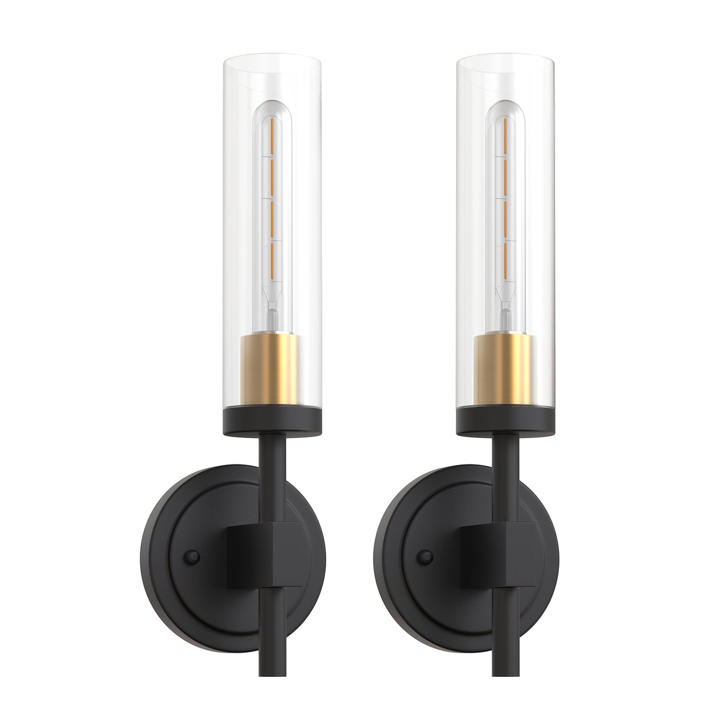 YANSUN Set of 2 Clear Glass Wall Sconces, Modern Indoor Wall Light in Sand Black with Gold Interior, E26 Socket