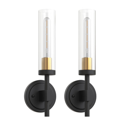 YANSUN Set of 2 Clear Glass Wall Sconces, Modern Indoor Wall Light in Sand Black with Gold Interior, E26 Socket