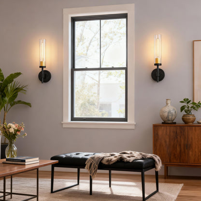 YANSUN Set of 2 Clear Glass Wall Sconces, Modern Indoor Wall Light in Sand Black with Gold Interior, E26 Socket