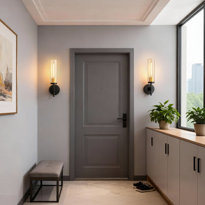 YANSUN Set of 2 Clear Glass Wall Sconces, Modern Indoor Wall Light in Sand Black with Gold Interior, E26 Socket