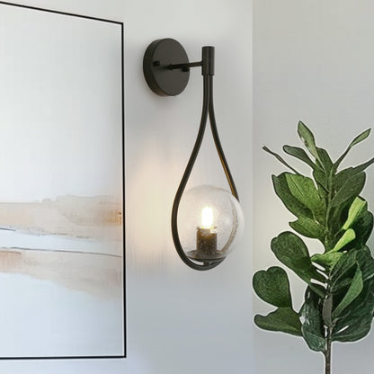 7.87 in. 1-Light Black Modern Globe Wall Sconce with Seeded Glass Shade for Living Room