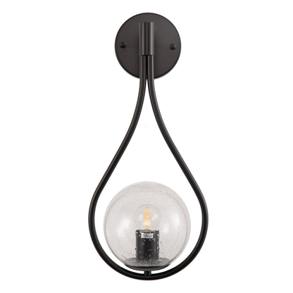 7.87 in. 1-Light Black Modern Globe Wall Sconce with Seeded Glass Shade for Living Room