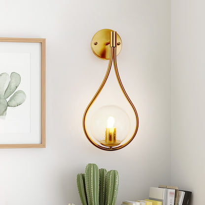 7.87 in. 1-Light Gold Wall Sconce Mid-Century Water Drop Design with Global Seeded Glass Shade for Bedroom Bedsides