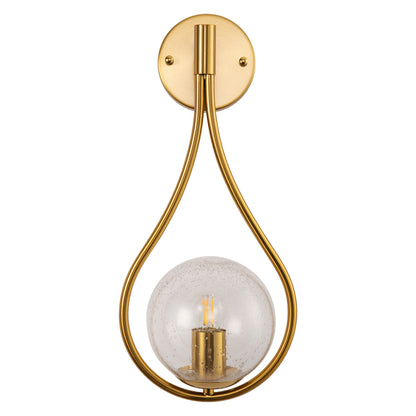7.87 in. 1-Light Gold Wall Sconce Mid-Century Water Drop Design with Global Seeded Glass Shade for Bedroom Bedsides