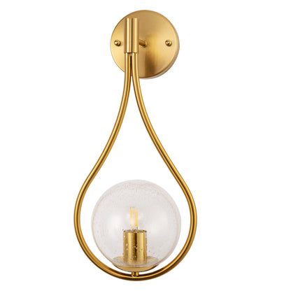 7.87 in. 1-Light Gold Wall Sconce Mid-Century Water Drop Design with Global Seeded Glass Shade for Bedroom Bedsides