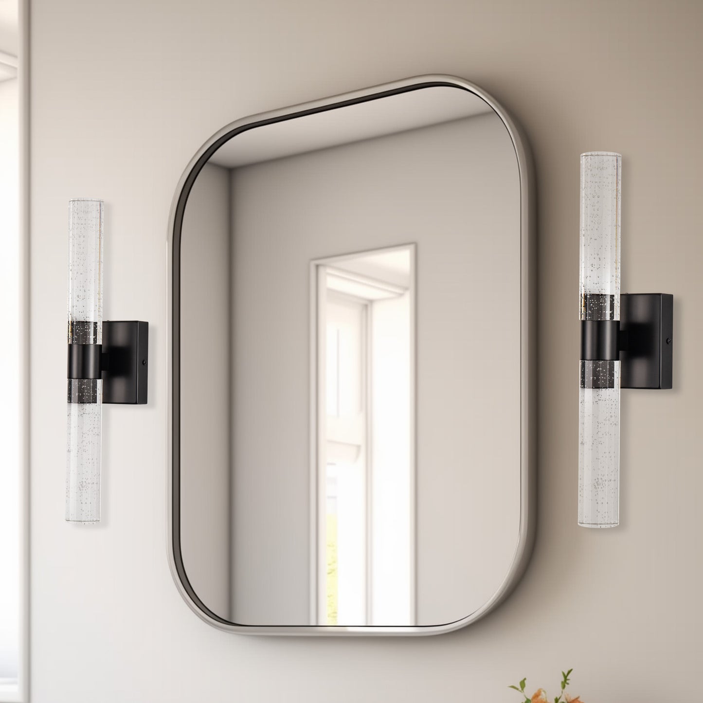 YANSUN 2-Light 18 in. Matte Black Modern Vanity Light Bar with Glass Bubble Shades and 3CCT Adjustable LED for Living Room