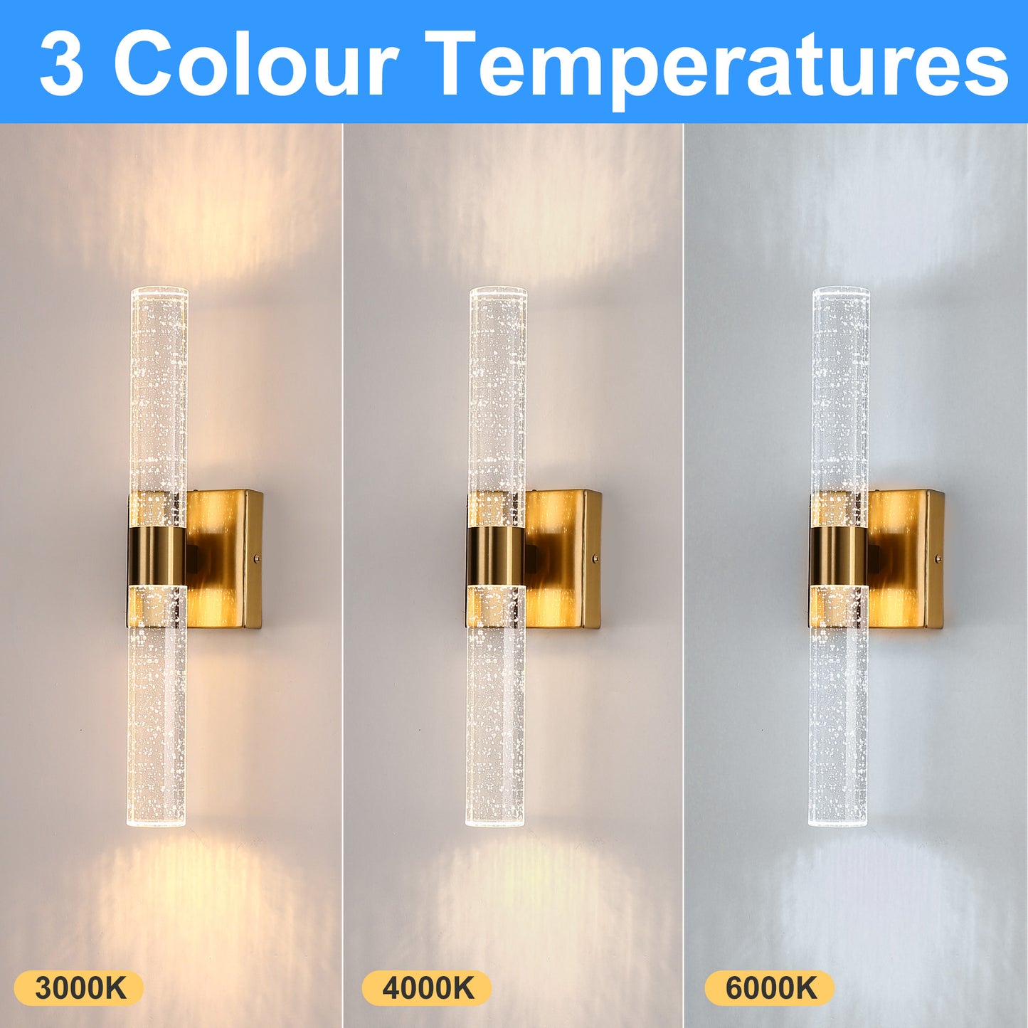YANSUN 18 in. 2-Light Brushed Gold LED Vanity Light Bar and 3CCT Adjustable Function for Bathroom Living Room or Bedroom