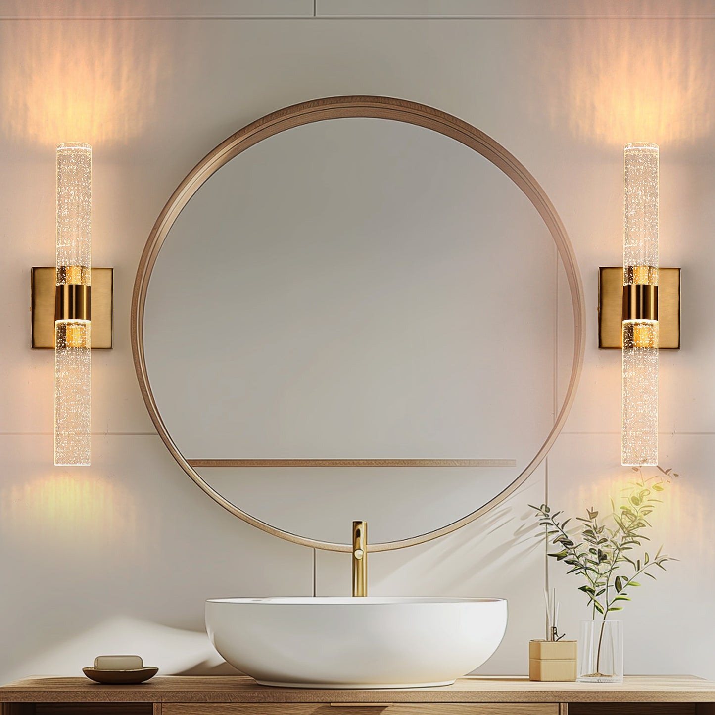 YANSUN 2-Light 18 in. Gold Modern Vanity Light Bar with Glass Bubble Shades and 3CCT Adjustable LED Function for Living Room