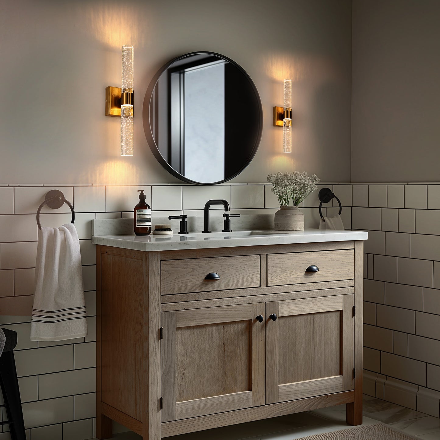 YANSUN 2-Light 18 in. Gold Modern Vanity Light Bar with Glass Bubble Shades and 3CCT Adjustable LED Function for Living Room