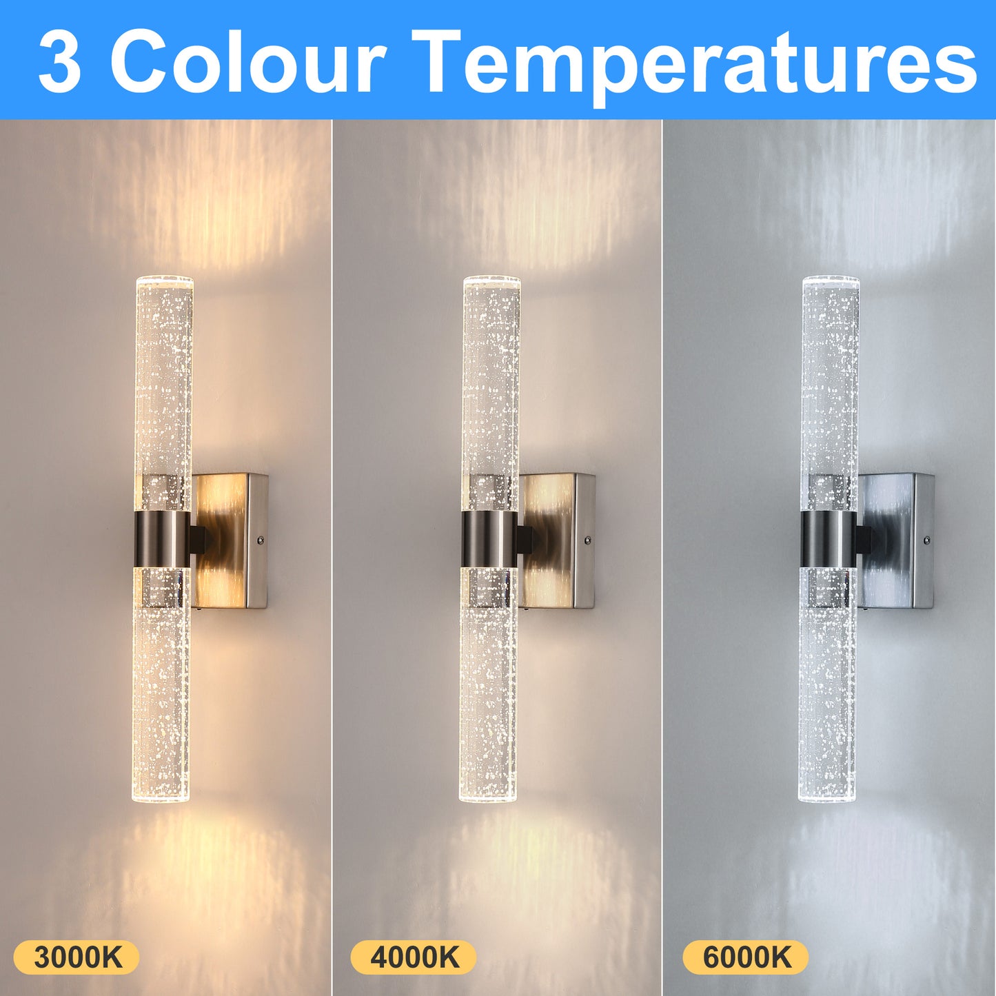 YANSUN 18 in. 2-Light Brushed Nickel LED Vanity Light with 3CCT Adjustable Function for Bathrooms and Living Rooms (2-Pack)