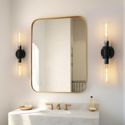 18 in. 2-Light Black Bathroom Sconces with Clear Glass, Bathroom Vanity Light Fixtures, Modern Wall Lights for Mirror