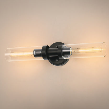 18 in. 2-Light Black Bathroom Sconces with Clear Glass, Bathroom Vanity Light Fixtures, Modern Wall Lights for Mirror