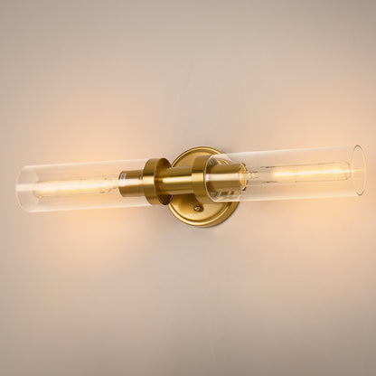 YANSUN 2-Light Wall Sconce, Brushed Copper Finish, Clear Glass Tube Shade, E26 Wall Light Fixture for Bathroom Vanity Hallway