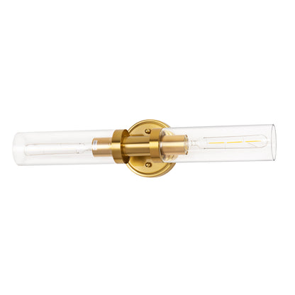 18 in. 2-Light Gold Bathroom Sconces with Clear Glass, Bathroom Vanity Light Fixtures, Modern Wall Lights for Mirror