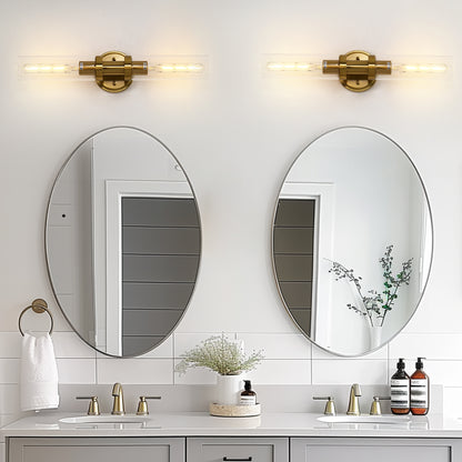 YANSUN 2-Light Wall Sconce, Brushed Copper Finish, Clear Glass Tube Shade, E26 Wall Light Fixture for Bathroom Vanity Hallway