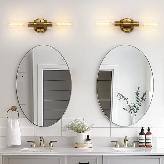 YANSUN 2-Light Wall Sconce, Brushed Copper Finish, Clear Glass Tube Shade, E26 Wall Light Fixture for Bathroom Vanity Hallway