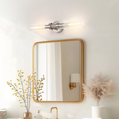 18 in. 2-Light Brushed Nickel Bathroom Sconces with Clear Glass, Bathroom Vanity Light Fixtures, Modern Wall Lights