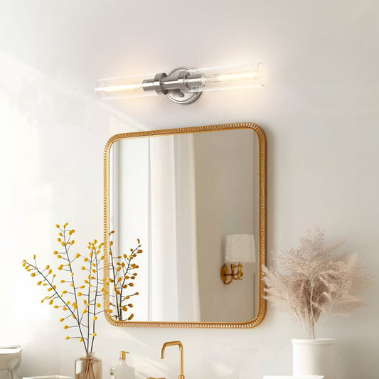 18 in. 2-Light Brushed Nickel Bathroom Sconces with Clear Glass, Bathroom Vanity Light Fixtures, Modern Wall Lights