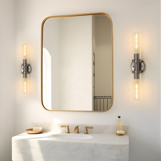 18 in. 2-Light Brushed Nickel Bathroom Sconces with Clear Glass, Bathroom Vanity Light Fixtures, Modern Wall Lights
