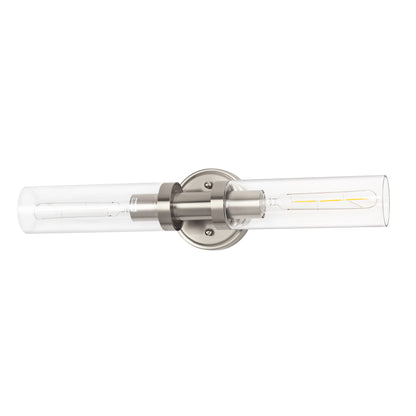 18 in. 2-Light Brushed Nickel Bathroom Sconces with Clear Glass, Bathroom Vanity Light Fixtures, Modern Wall Lights