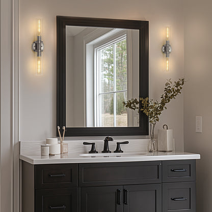18 in. 2-Light Brushed Nickel Bathroom Sconces with Clear Glass, Bathroom Vanity Light Fixtures, Modern Wall Lights