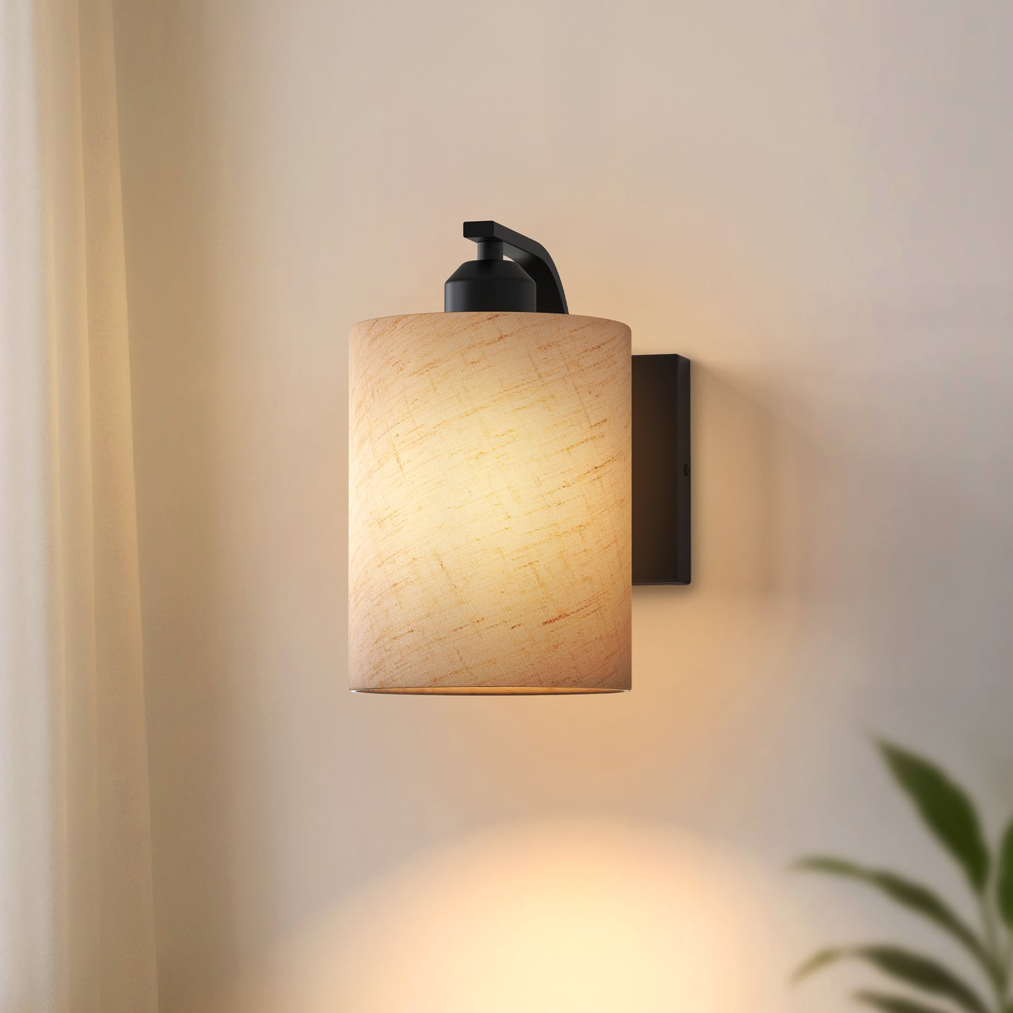 YANSUN 2-Pack Modern Farmhouse Wall Sconce with Fabric Shade Matte Black E26 Indoor Wall Light for Bedroom Hallway Living Room