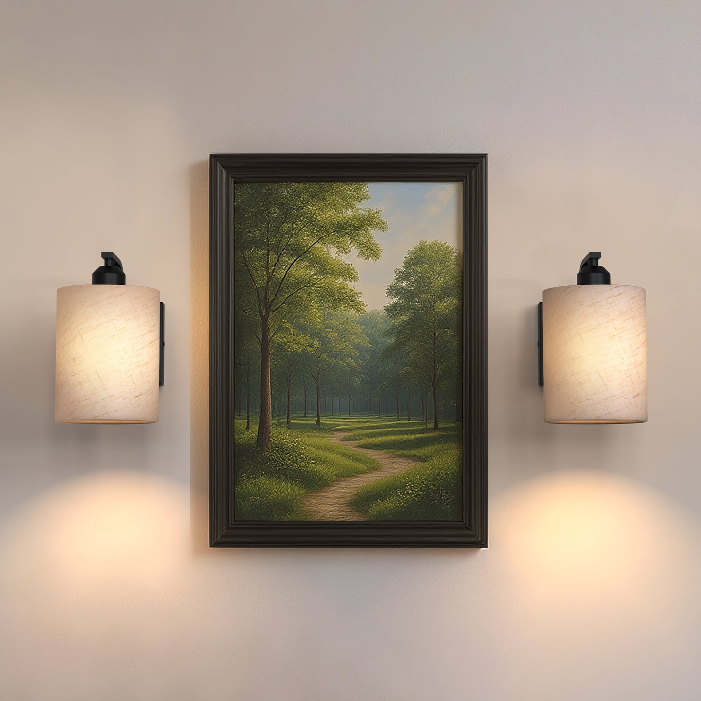 YANSUN 2-Pack Modern Farmhouse Wall Sconce with Fabric Shade Matte Black E26 Indoor Wall Light for Bedroom Hallway Living Room