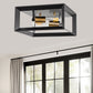 11.41 in. 2-Light Black and Gold Farmhouse Caged Square Flush Mount Industrial Vintage Ceiling Lighting