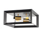 11.41 in. 2-Light Black and Gold Farmhouse Caged Square Flush Mount Industrial Vintage Ceiling Lighting