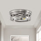 11 in. 2-Light Nickel Farmhouse Flush Mount with Drum Metal Cage Shade for Entryway Bedroom