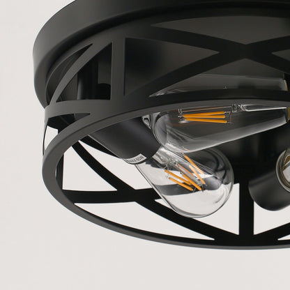 12.6 in. 3-Light Farmhouse Matte Black Flush Mount Ceiling Light with No Bulbs Included